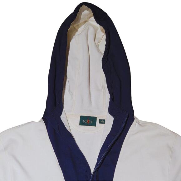 J.CREW Navy / Ivory Hooded Rugby Anorak Sweatshirt Mens S Comfy Pocket Training - Picture 3 of 16